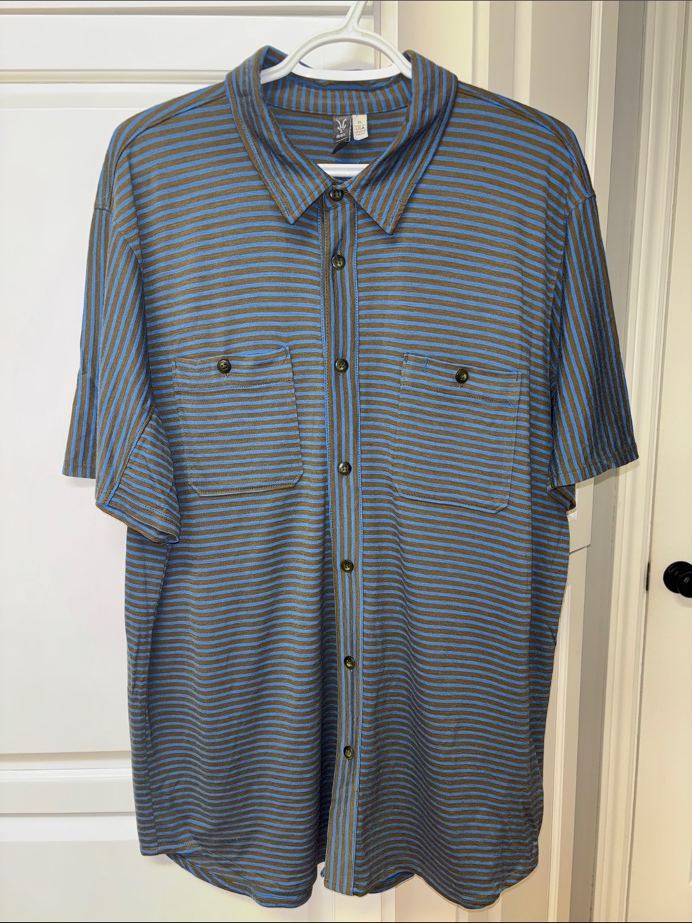 IBEX “The Art of Wool" Collection Striped Merino Short Sleeve Button Shirt sz XL
